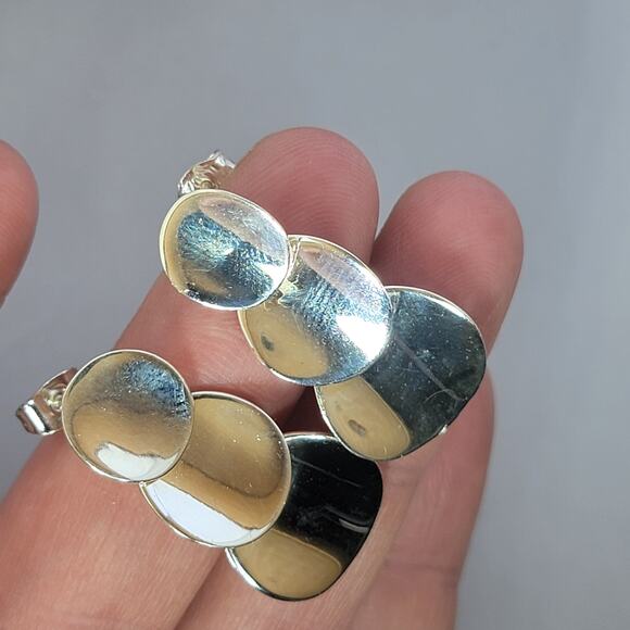 Sterling Silver Coin Drop Earrings 1.5 Inch Modern Polished Dangle - Picture 6 of 10